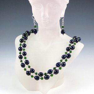 Blue Pearl, Jade, & Sterling Necklace/Earring Set